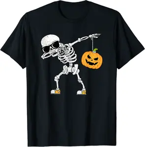Dancing Skeleton Halloween Pumpkin Dab Dabbing Vintage T-Shirt - Diamoniqu Shop 97B09CR97NBT