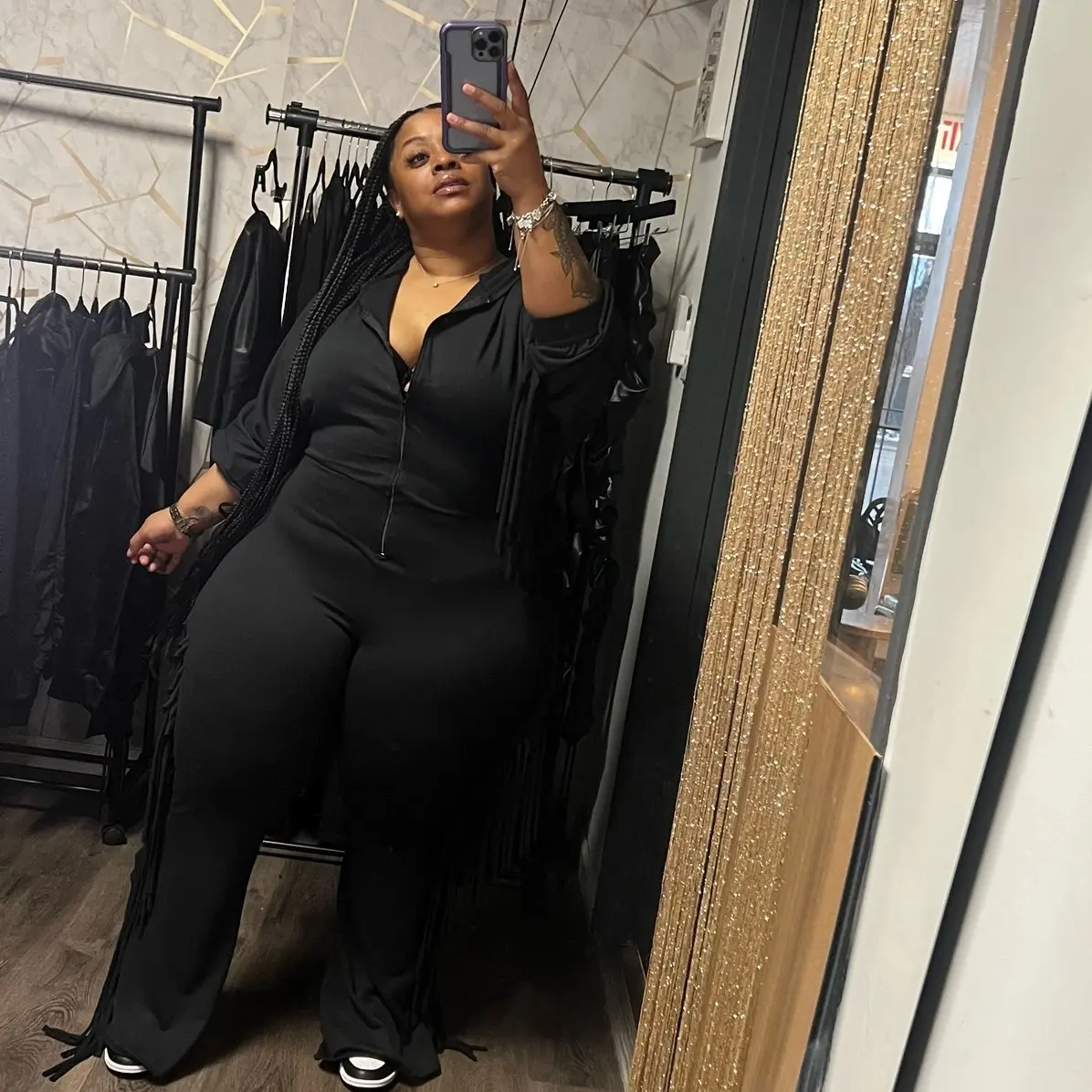 Front zipper fringe jumpsuit