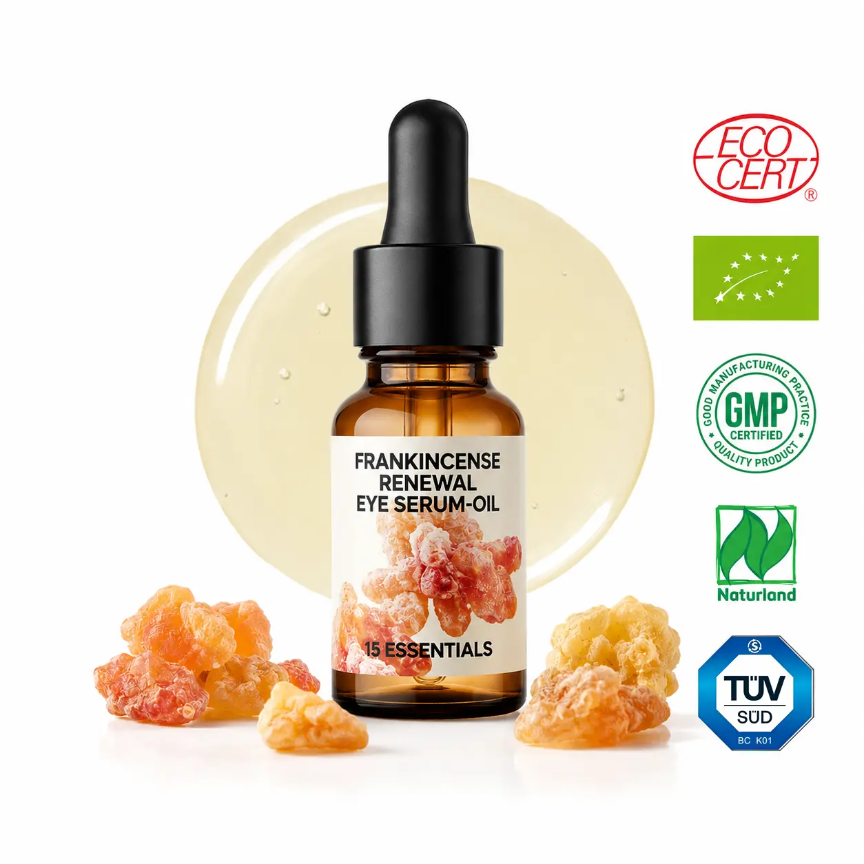 Frankincense Eye Serum Oil for Dark Circles & Wrinkles, Anti Aging Glow Skin Elixir, Smooths Fine Lines & Crow's Feet,Puffy / tired-looking  Eyes & Fine Lines Repair,  Youth Radiance Drops, reducer puffines, crow