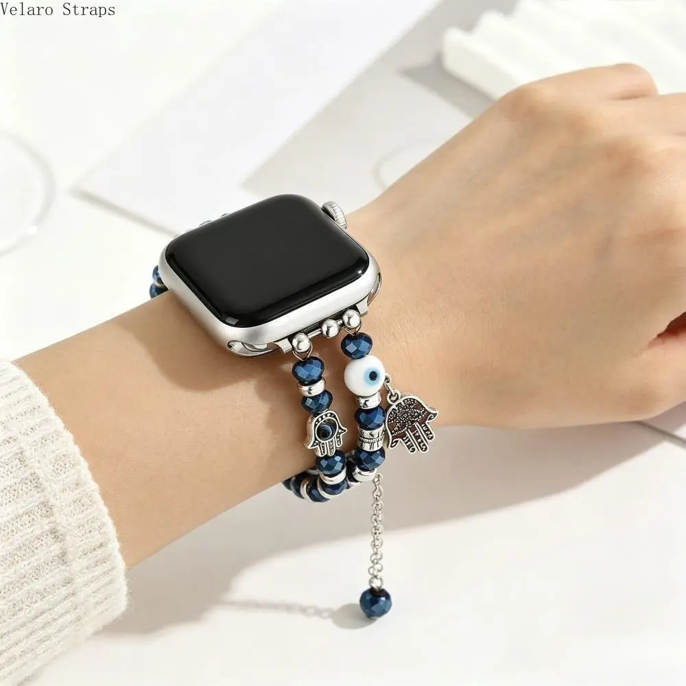 Bohemian Beaded Watch Band for Women with Evil Eye Metal Charms, Aesthetic Jewelry Bracelet, Adjustable for 38-49mm Smartwatches, Smartwatch Accessories, Wearable Accessory, Chain Closure, Beaded Strap, Beach, Multi-Size, 42/44/45/46/49Mm, Personalized, C