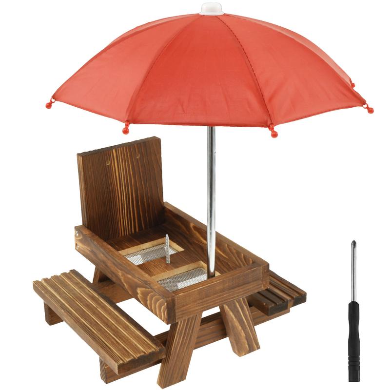 Wood Squirrel Feeder with Umbrella Sturdy Carbonized Wood Squrrill Feeder Table Squirrel Feeders with Corn Cob Holder Wooden Squirrel Feeder Table for Outside Chipmunk Feeder for Yard Porch