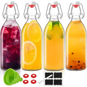 4 Pack 32 oz Swing Top Glass Bottles with Airtight Flip Lids for Home Brewing, Kombucha, Kefir, Vanilla Extract, Beer, Oil, Vinegar, Homemade Juices, Soda and 2nd Fermentation