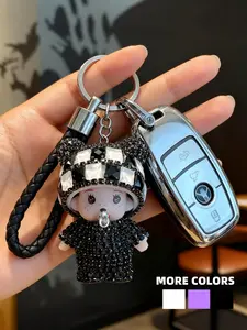 Handmade Resin Keychain Doll with Imitation Diamonds, Luxurious Sparkling Backpack Accessory, Keychain for Bags, Multifunctional Car Decor, Unique Design,Valentine's Day,lovers