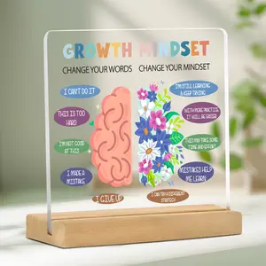 Inspiring Acrylic Desk Decor Sign, Change Your Words Change Your Mind Motivational Office and Home Decoration, Uplifting Desktop Accent