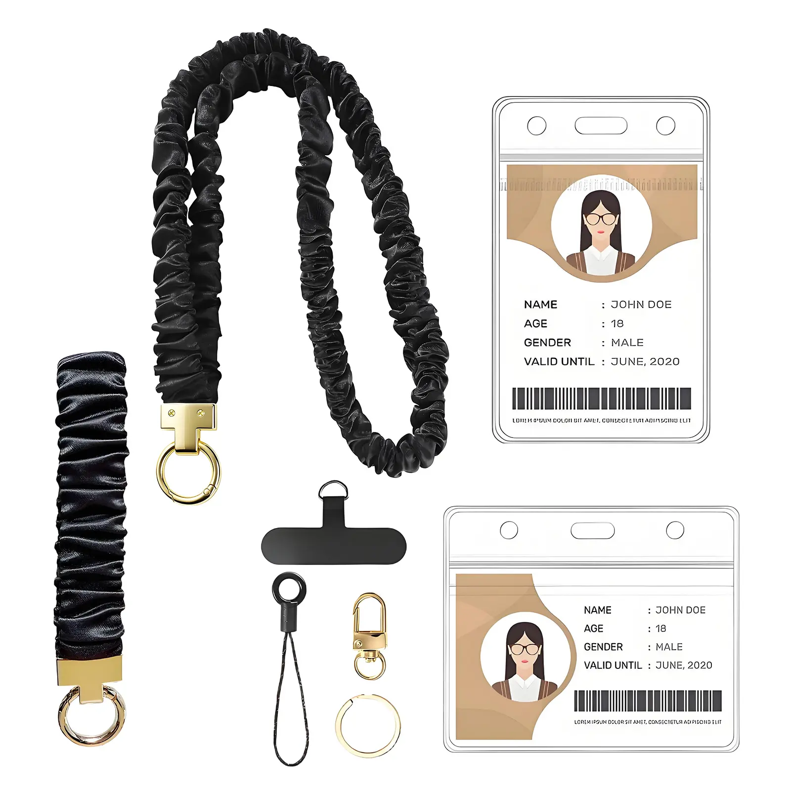Stretchy Scrunchie Lanyard for ID Badges & Keys - Durable Lightweight Rotatable Metal Base & Sturdy Spring Clasp - Adjustable for Comfort - Perfect for Work Travel & Gym