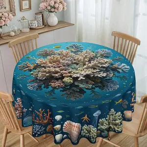 Oceanic Coral Jellyfish Print Round Tablecloth, Furniture Protector, Party Decor, Holiday Gift, Suitable for Hotel, Restaurant, Home