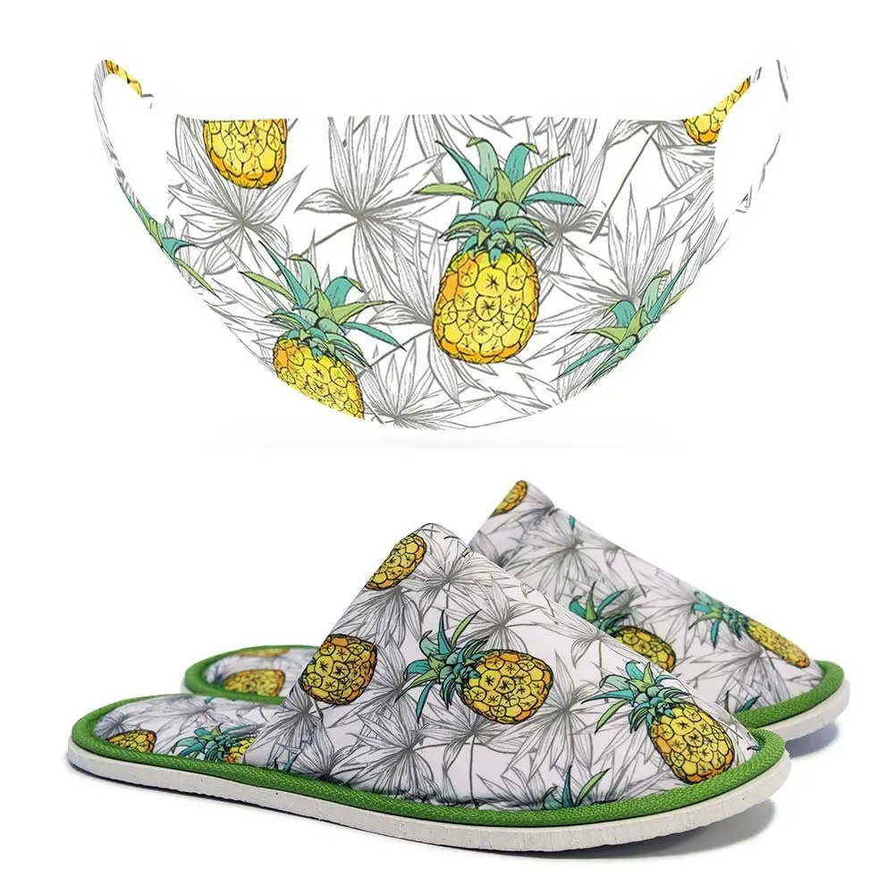 Chochili Men Trendy Pineapple Home Garage Kitchen Dorm Slippers and Mask Pack