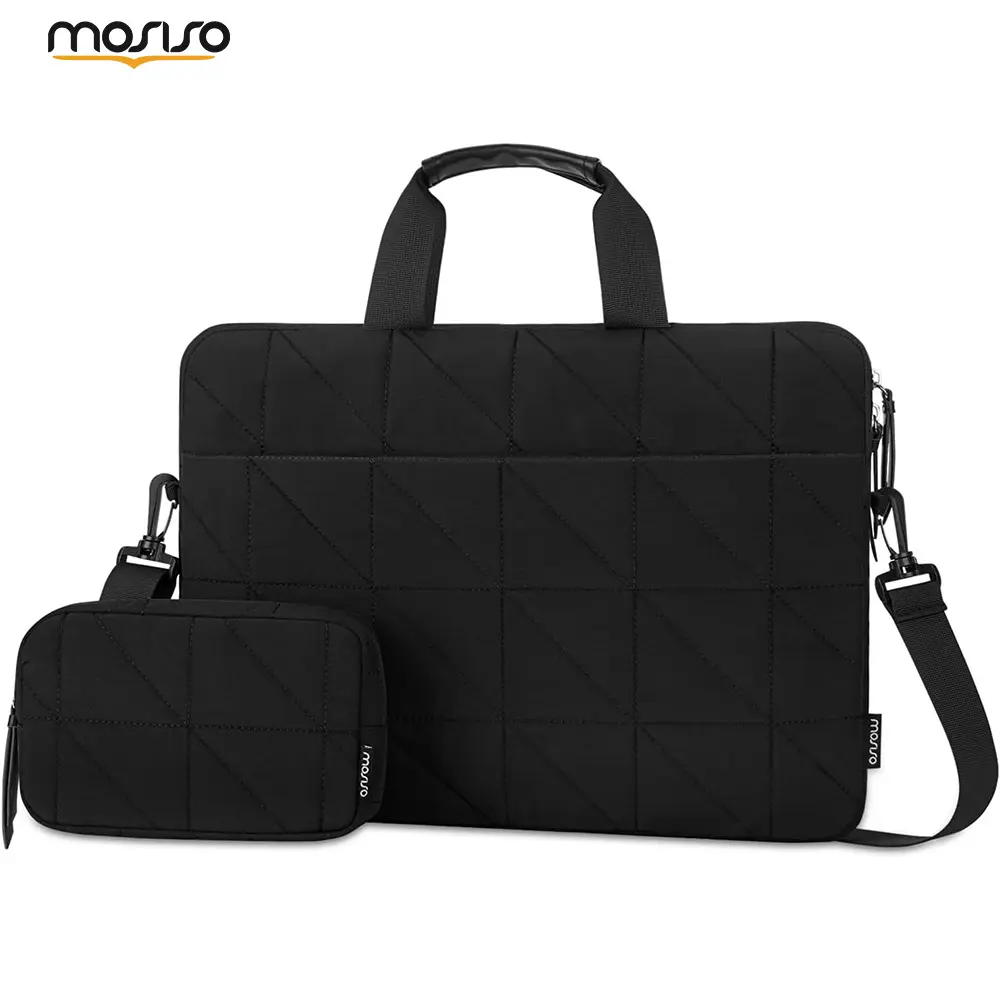 MOSISO Chic Quilted Polyester Protection Cover Laptop Shoulder Bag - 16-Inch Men's Messenger Bag, 360° Protection, Detachable Pouch, Luggage Strap for Work, School, Travel, Messenger Bag School