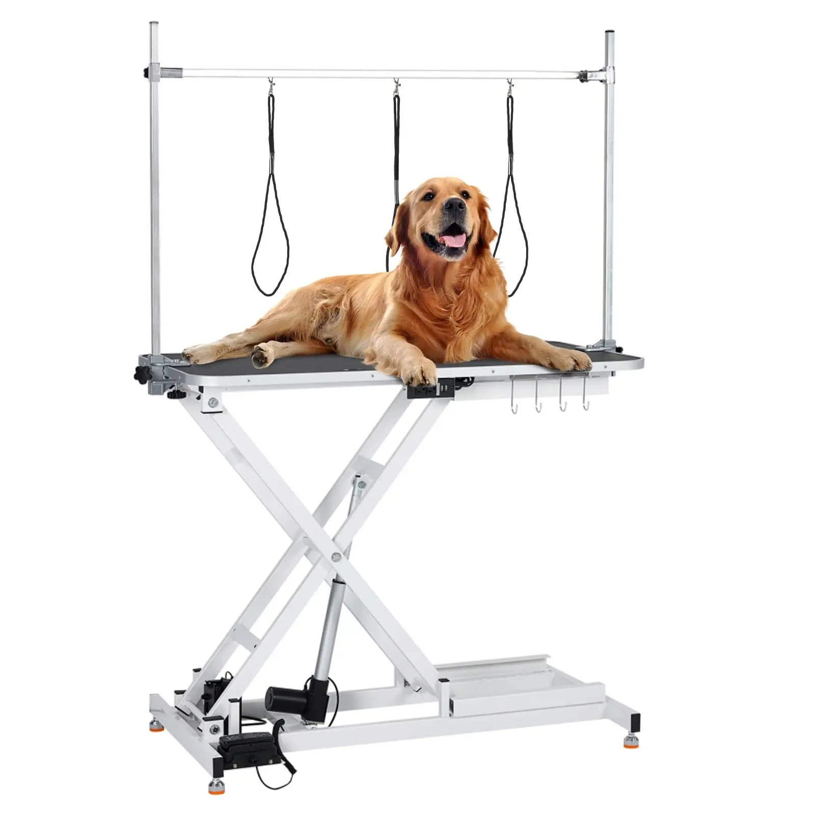 【GARVEE】47" Electric Dog Grooming Table, Pet Grooming Table for Dogs & Cats, Height Adjustable (9"-40") with Overhead Arm, Anti Slip Tabletop, 3 Grooming Noose, White
