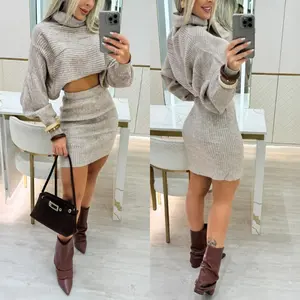 ChicMe High Neck Batwing Sleeve Sweater and Casual Slim Fit Skirt Set/Casual Knitted Two-Piece Outfit