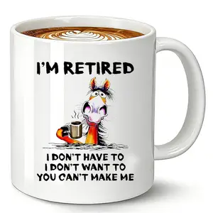 Funny Donkey Coffee Mug, I'm Retired, Cute Ceramic Mug with Handle, Funny Birthday Christmas Gift for Family Friends, Funny Sayings Mug
