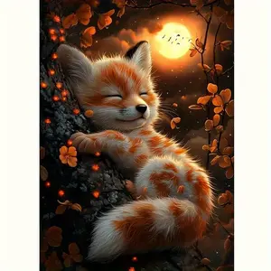 [Fox in Tree] 5D Diamond Painting Kit - Fox in Tree, Animals | Round Diamonds and Canvas Craft Set, Suitable for Cozy Home Wall Decor | Ideal Gift for Family and Friends, New Frameless Diamond Art Kits