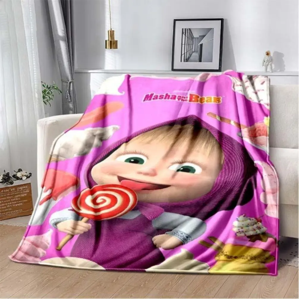 3D Masha And Bear Blanket Cute Cartoon Print Soft Flannel Plush Kids Throw For Bedroom Nursery Decor Gift It is an excellent gift for children, family and friends Cartoon Blanket Halloween and Christmas Gifts
