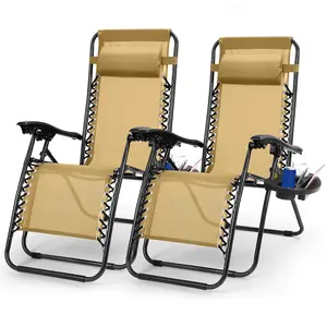 2Packs Zero Gravity Lounge Chair With Dual Side Tray Stress Relief Pillow 330lbs Max Load Per Chair