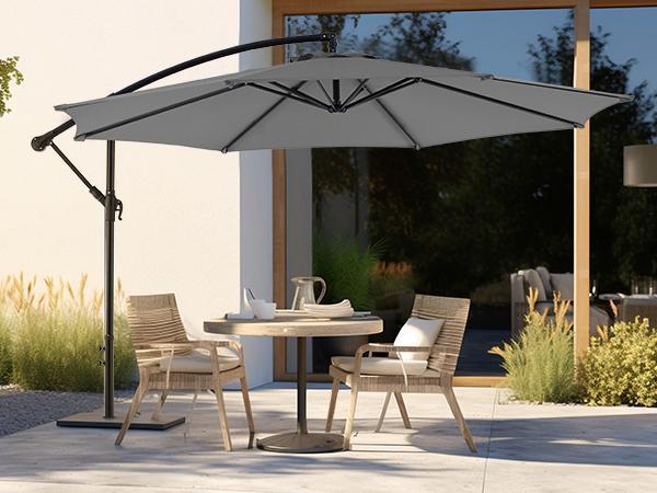 9.8FT Offset Patio Umbrella Hanging Cantilever Umbrella - Outdoor Sun Shade with Easy Tilt Adjustment, 8 Ribs, UV Protection