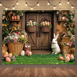 Easter Bunny Spring Garden Party Banner, Durable Polyester Fiber, Easy to Hang, Large Photography Backdrop, Indoor Outdoor Celebrations