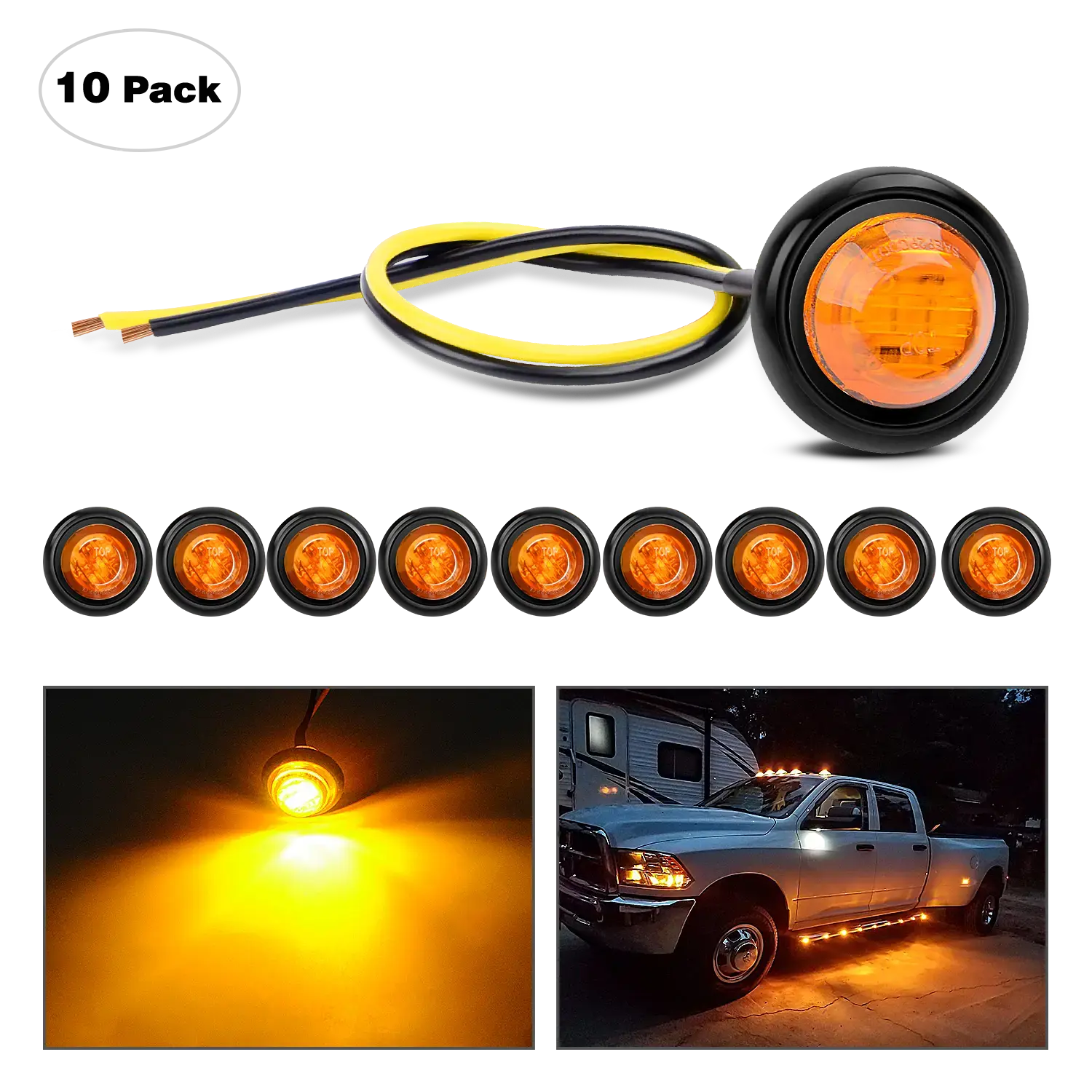 Nilight 3/4 in Amber Round LED Marker Lights (10 Pcs) - IP68 Waterproof Universal Trailer Light Kit for Cars, Led Car Lights