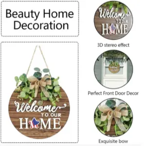 Rustic Wooden Interchangeable Seasonal Welcome Sign, Front Door Decor for Spring Summer Fall Winter Holidays, Farmhouse Style Home Accessory