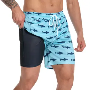 JUNBAOSS Mens Swim Trunks with Compression Stretch Beach Shorts Quick Dry with Pockets No-Chafing Board Shorts, Breathable Fit Hawaii Beach Shorts Swimwear Bathing Suits