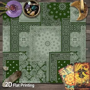 Patchwork Paisley Tarot Card Bandana Altar Tablecloth Dark Green Magic Astrology Spiritual Tarot Pad Vintage Square Gaming Tablecloth Party Decoration Supplies for Home Ideal Gift for Friends