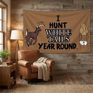 I Hunt White Tails Year Round Tapestry, Funny Hunting Humor Wall Art Decor, Deer Hunter Meme Hanging, Outdoor Cabin Man Cave Decor, Gift For Hunters Men Dad Boyfriend, Rustic Aesthetic Fabric Wall Tapestry