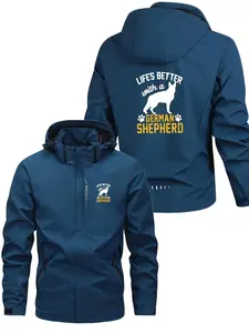 Unisex Thick Windproof German Shepherd Print Jacket, Four-Season Full Zip Hooded Coat, Outdoor Casual Wear