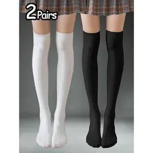 Women's Solid Over The Knee Socks, Casual Comfy Breathable Thigh High Socks for Daily Wear, Women's Socks for All Seasons