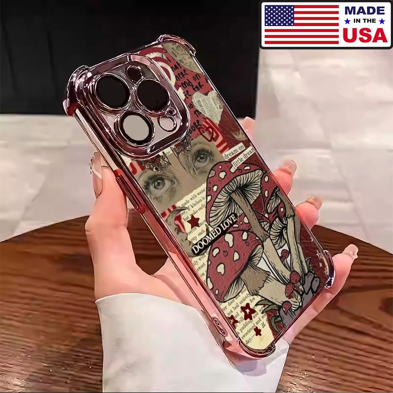 Doomed Love Mushroom Vintage Aesthetic Design Pattern Casing For iPhone 17 16 15 14 13 12 Samsung 22 23 24 25 Plus Pro Max Ultra Soft Silicon TPU Shockproof Protector Vintage Unique Fashion Mobile Phone Case
