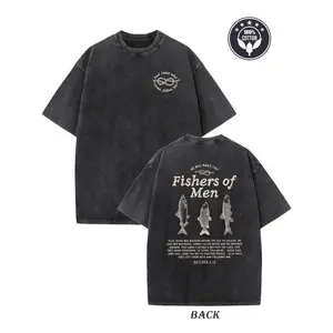 [Winter Outfits]Vintage Fishers of Men Christian Graphic T-Shirt - Heavyweight 230gsm 100%, Double-Sided Print with Fishermen & Luke 410 Design, Loose Fit Unisex Streetwear for Men &