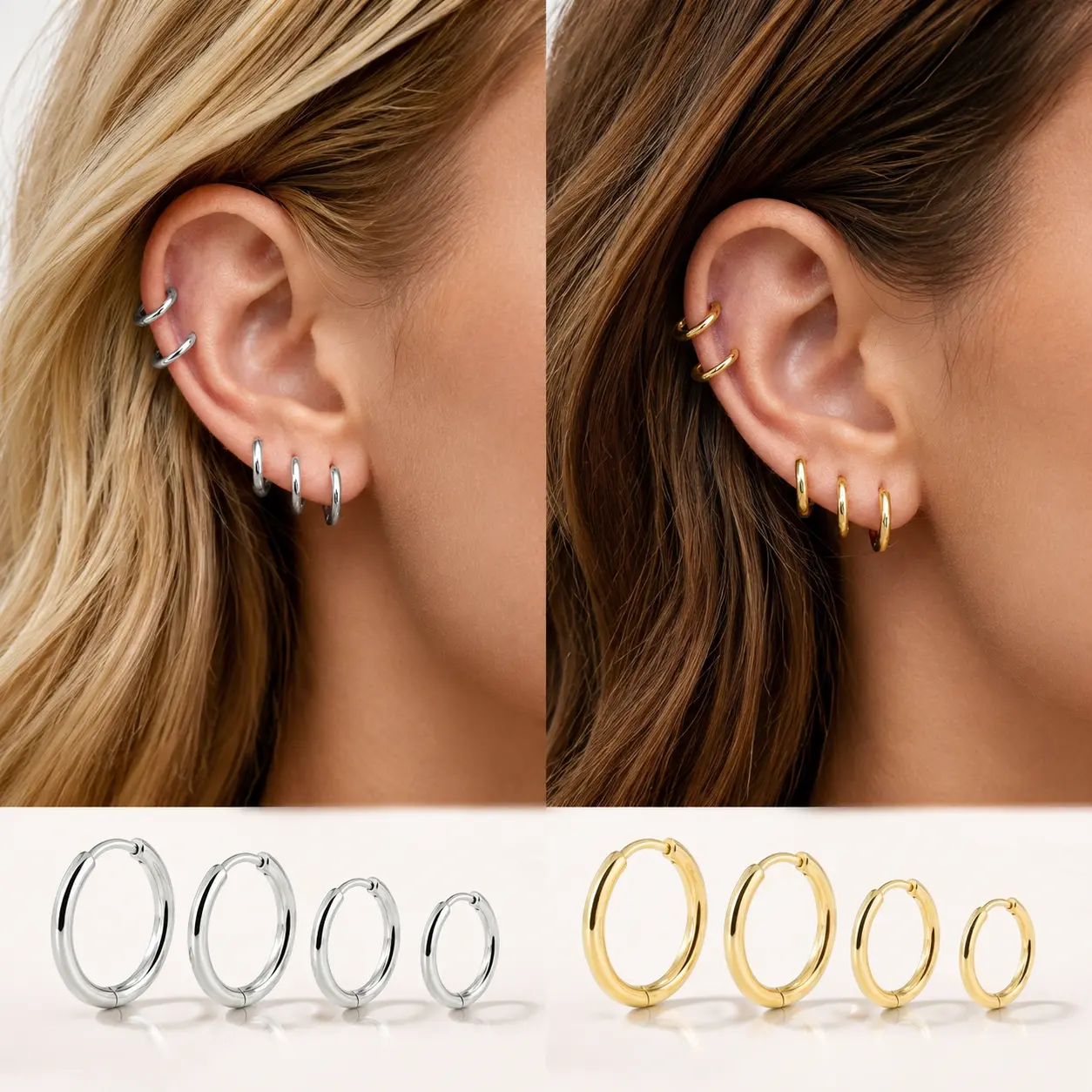 4 Pairs 14K Simple Gold Hoop Earrings for Women stainless steel Post Hollow Tube Hoops Earrings 8/10/12/14mm Thick Hoop Earrings Hypoallergenic Lightweight Gold Big Large Hoop Earrings, Gold Jewelry, Silver Jewelry, Accessories
