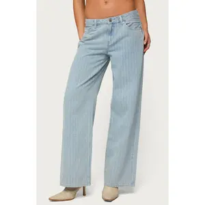 Edikted Women's Pinstripe Low Rise Jeans