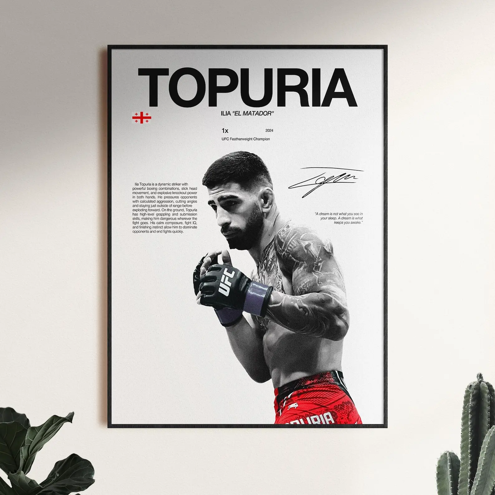Ilia Topuria Poster, UFC Wall Print, MMA Wall Print, Fighter Poster, UFC Fan Room Decor, Gift for Him (Unframed)