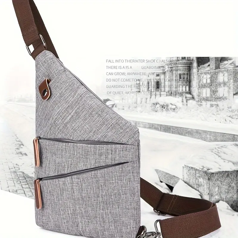 Casual Nylon Crossbody Handbag, Anti-Theft Grey Commuting Shoulder Bag with an Adjustable Strap and Buckle Detail