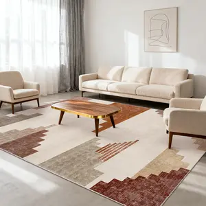 PLUMLIK Modern Geometric Rug, Abstract Textured Geometric Block Pattern Carpet, Soft Low Pile Non Slip Washable Rug, Indoor Decorative Outdoor Carpet For Living Room, Bedroom, Balcony, Dining Room, Rugs For Home Decor, Ideal For High Traffic Areas