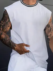 Men's Fashion Sleeveless T-Shirt, Striped Collar Sports & Daily Wear Vest, Casual Summer Top, Comfortable and Stylish