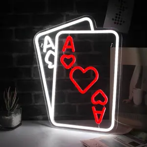Red Poker Neon Sign, a USB-powered, dimmable LED light-up sign, Decorative Neon Light, perfect as a wall decor for men, perfect for modern mood lighting, playing card decorations, and man cave lights.