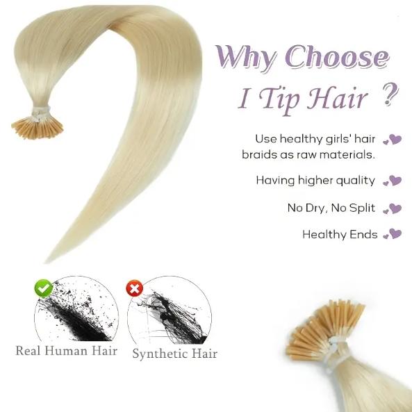 Luxurious Blonde I-Tip Human Hair Extensions 12-28 Inch 50pcs 30g/Pack 100% Remy Silky Straight Invisible Keratin Pre-Bonded No Tangle No Shedding Soft Natural Look For Daily Party Salon Use