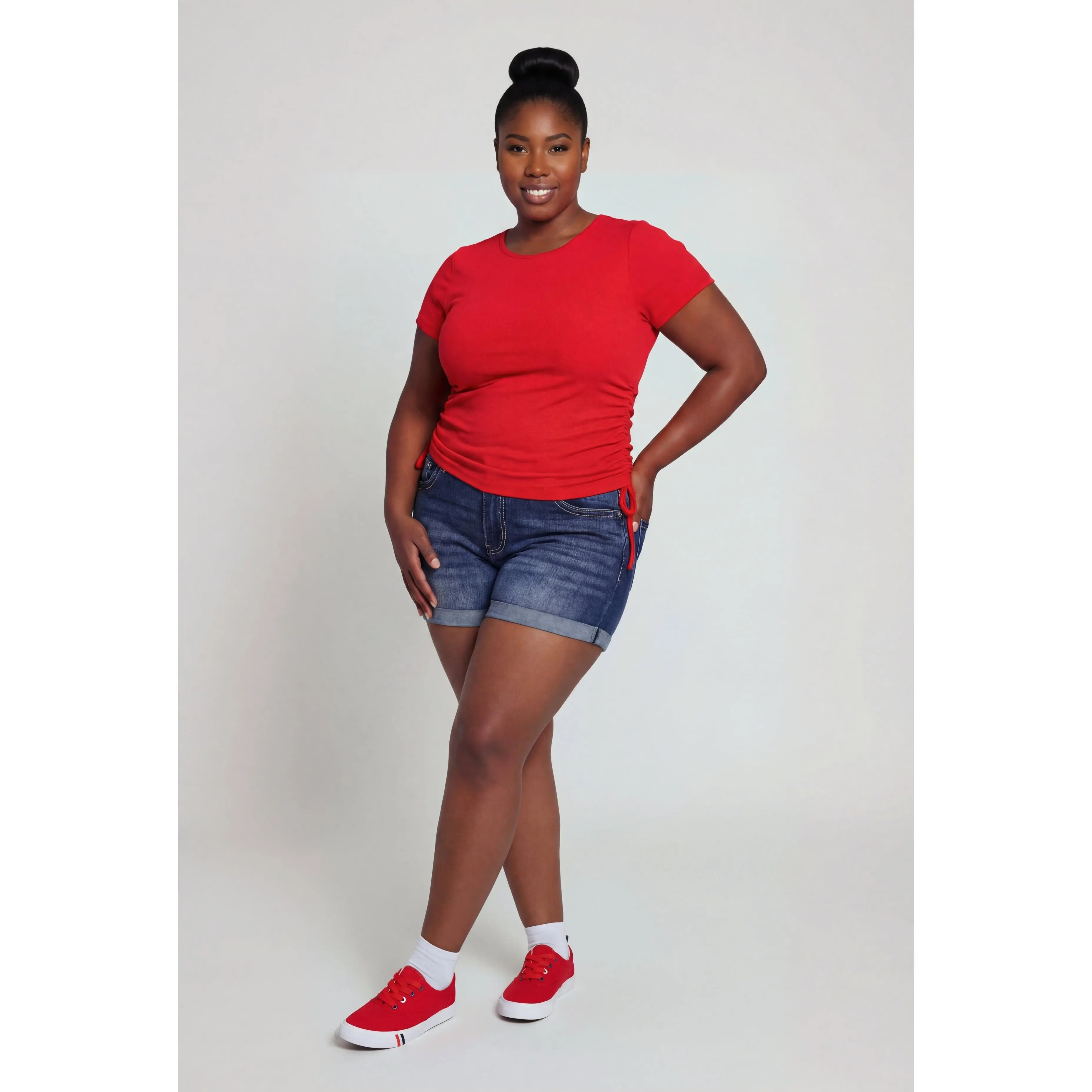Plus Size Compression Rib Ruched Short Sleeve Top
