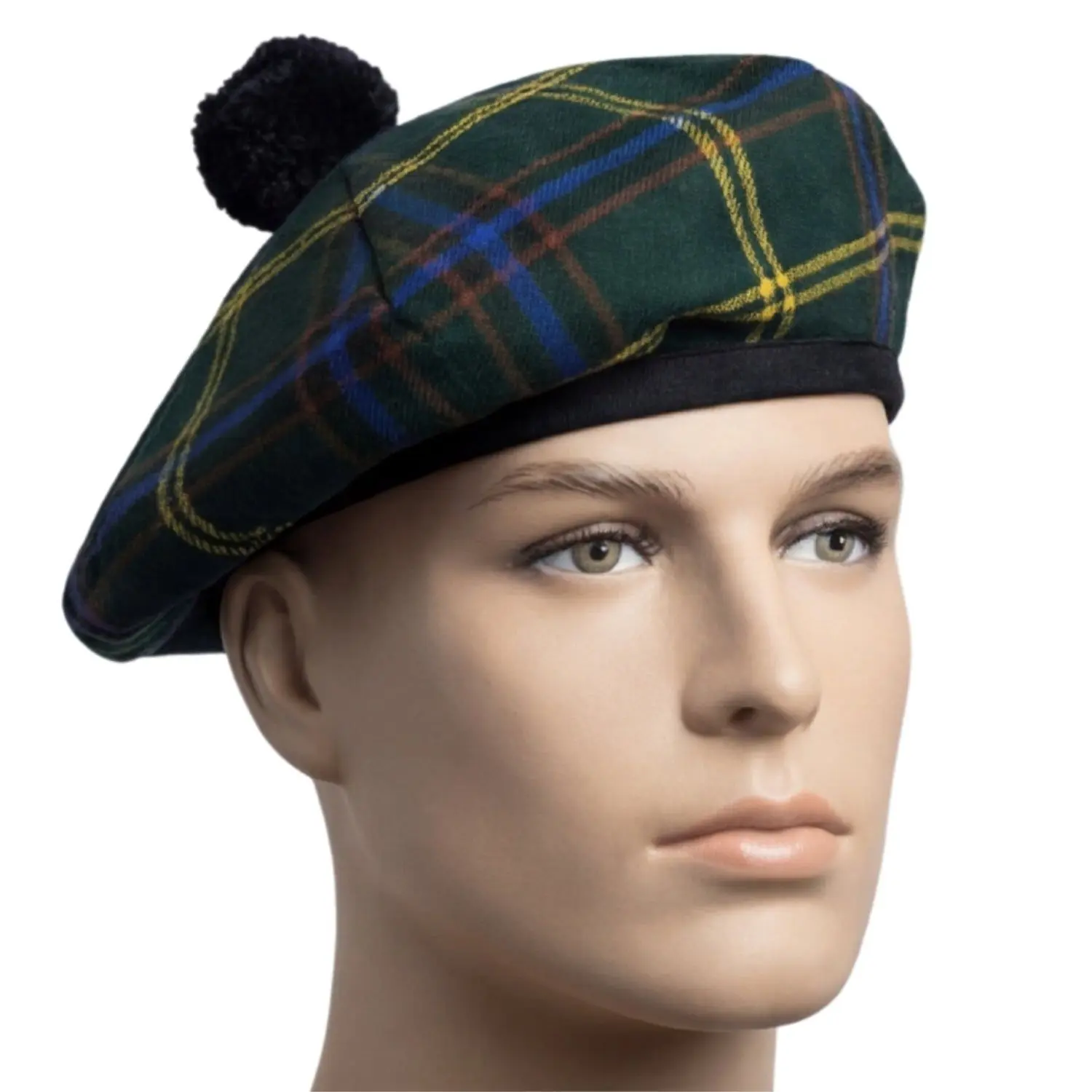 Unisex Wool Striped Scottish Tam O' Shanter Hat, Traditional US Army Tartan, Engagement-Ready Style (Fit Varies by Size)