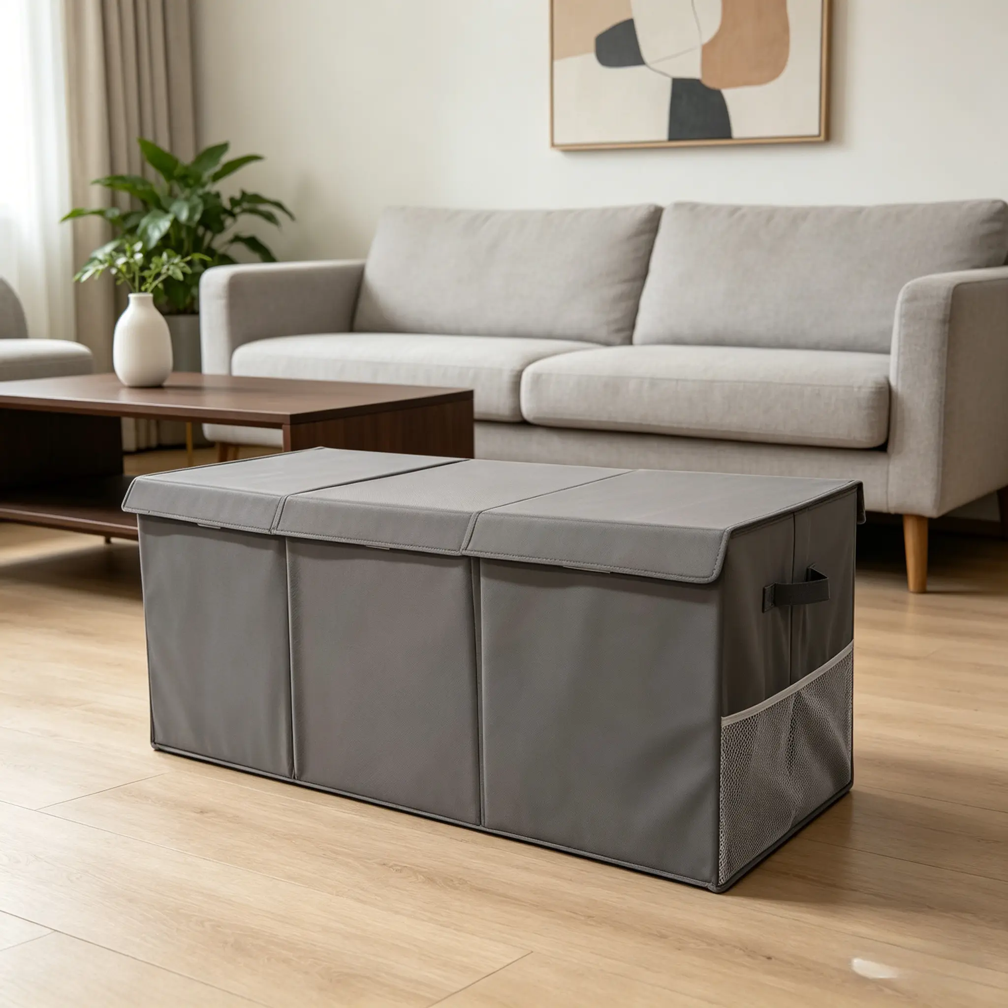 Classic Design Compartmentalized Dustproof Home Storage Bin with Lid, 150L Rectangle Fabric Multifunctional Organizer Storage Box Available in Blush Pink Purple Grey