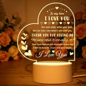 To My Love Heart Shaped Acrylic Night Light, Romantic LED Lamp with I Love You Quote, Unconditional Love Keepsake Gift for Boyfriend/Girlfriend/Husband/Wife, Warm Bedroom Decor Nightlight for Anniversary, Valentine’s Day, Birthday