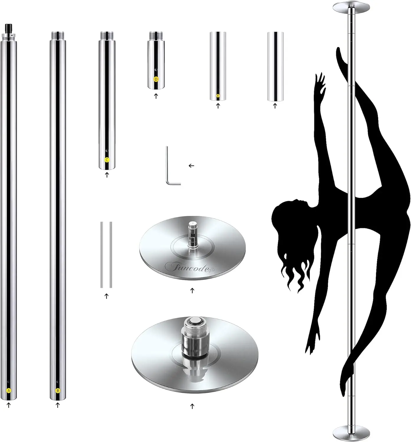 Professional Stripper Pole 45mm Height Adjustable Portable Dancing Pole with Removable Components for Home Club Use