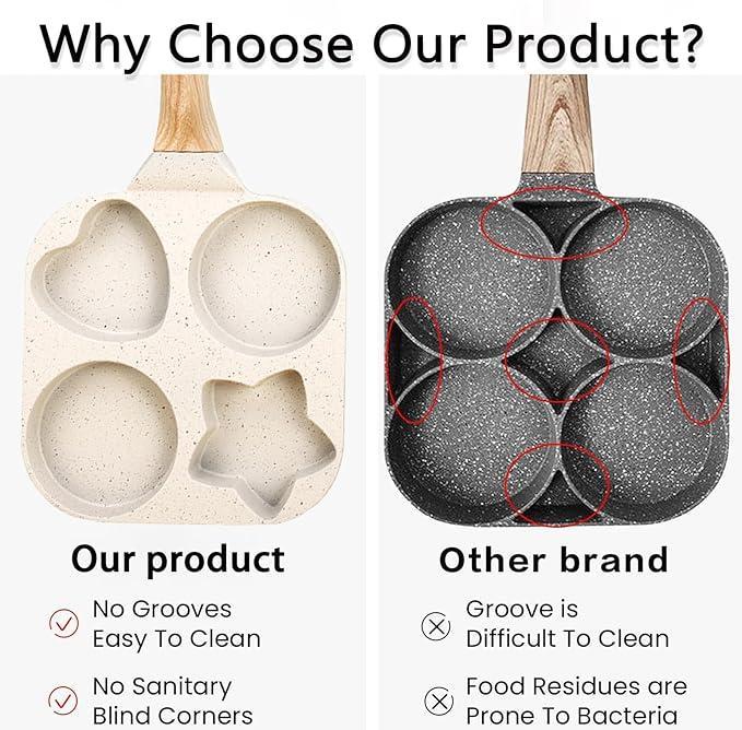 2026Non-stick egg frying pan, 4-hole Heart-Shaped Pancake Pan with Wooden Handle,Granite-Style Breakfast Skillet, Small Nonstick Pan for Eggs, Omelets, Toast, Pancakes & Crepes, Easy-Clean Multifunctional Kitchen Gadget, mother's day gift