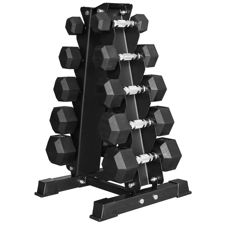 150LB Coated Hex Dumbbell Weight Set and A-Frame Storage Rack, 5-25 Lbs Pairs