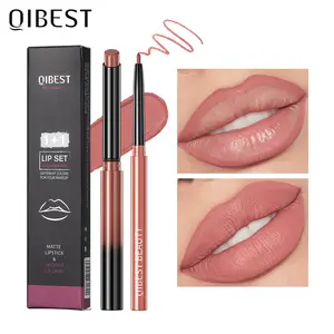 Lip gloss lipstick makeup 2pcs/set Lipstick & Lip Liner, Matte LipstickWaterproof Non-stick Cup, Long Lasting Lip LinerMoisturizing Lip Kit