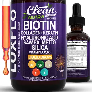 Clean Nutra Biotin, Collagen + Keratin, Hyaluronic Acid, Saw Palmetto, Silica, Vitamin A C D3, Bamboo, Zinc, & More for Hair, Skin and Nails Liquid Drop – LuxFlo
