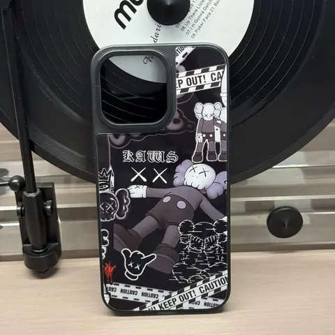KAWS Bear Durable Shockproof Rubber Cellphone Case Cover - Black, White, Antisocial "Keep Out!" Design - iPhone 11,X,16,Pro,Plus,Pro Max Protective Accessories, Protector