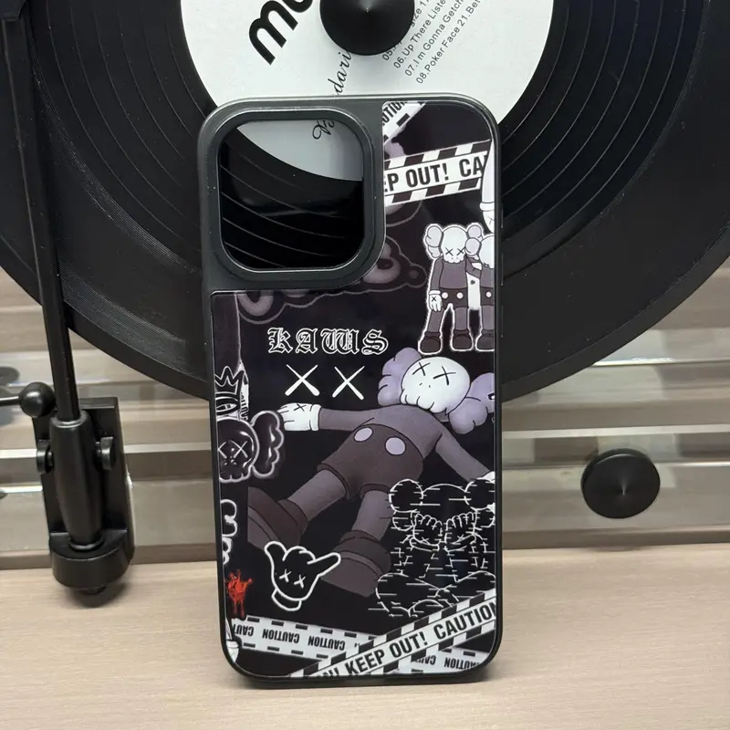 KAWS Bear Durable Shockproof Rubber Cellphone Case Cover - Black, White, Antisocial "Keep Out!" Design - iPhone 11,X,16,Pro,Plus,Pro Max Protective Accessories, Protector