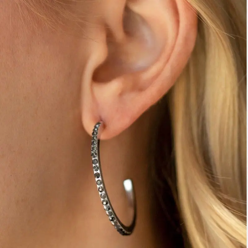 Black Rhinestone Revamp Hoop Earring