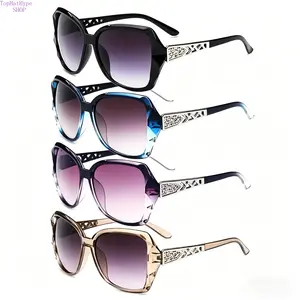 4-Pack Y2K Retro Sun Protection Glasses, Large Frame Hollow Temple Eyewear, Elegant Trendy Aesthetic Shades, UV Protection Sunglasses for Summer Outdoor Daily Wear,summervibes